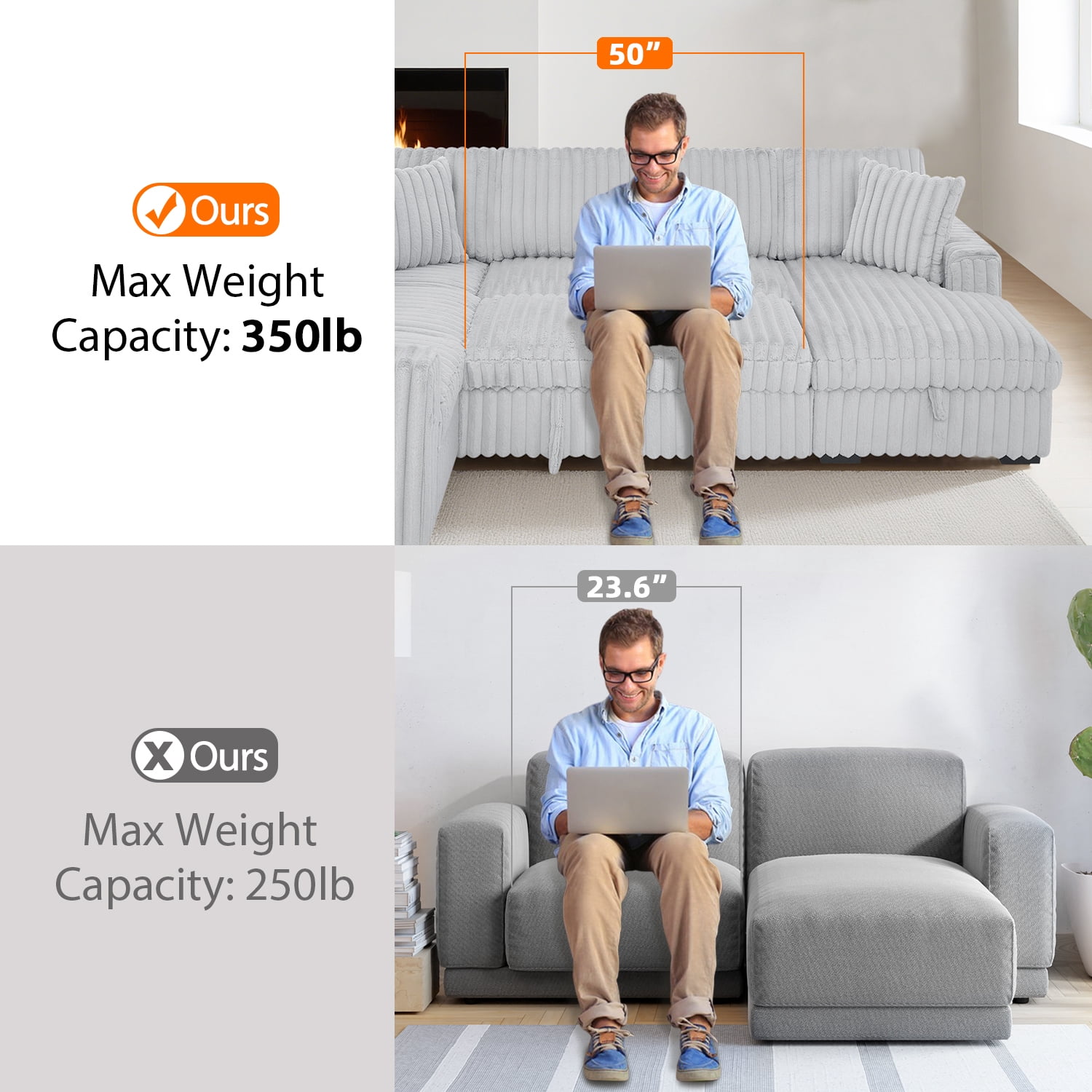 Oversized 122" U-Shaped Sectional Sleeper Sofa Bed with Pull-Out Bed,Storage Chaise,Type-C USB,Fuzzy Plush,7-Seat,Gray