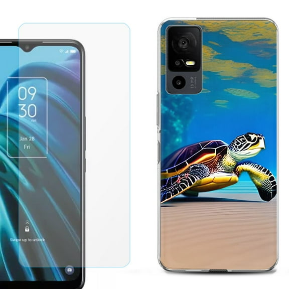 OneToughShield ® for TCL 40 XE 5G Shockproof Fashion Phone Case, with Tempered Glass Screen Protector - Sea Turtle Beach