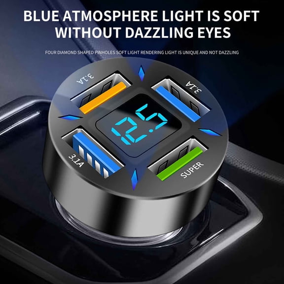WZXPWT 66W Car Fast Charger, LED Voltage Monitor Car Adapter, Multi-USB Quick Charge Device