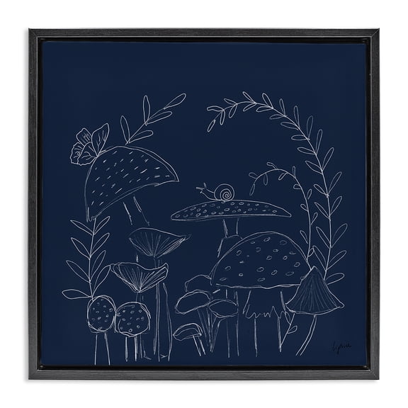 Stupell Industries Eclectic Mushrooms on Blue Black Floating Frame Canvas Art, 18 x 18, by Lucille Price