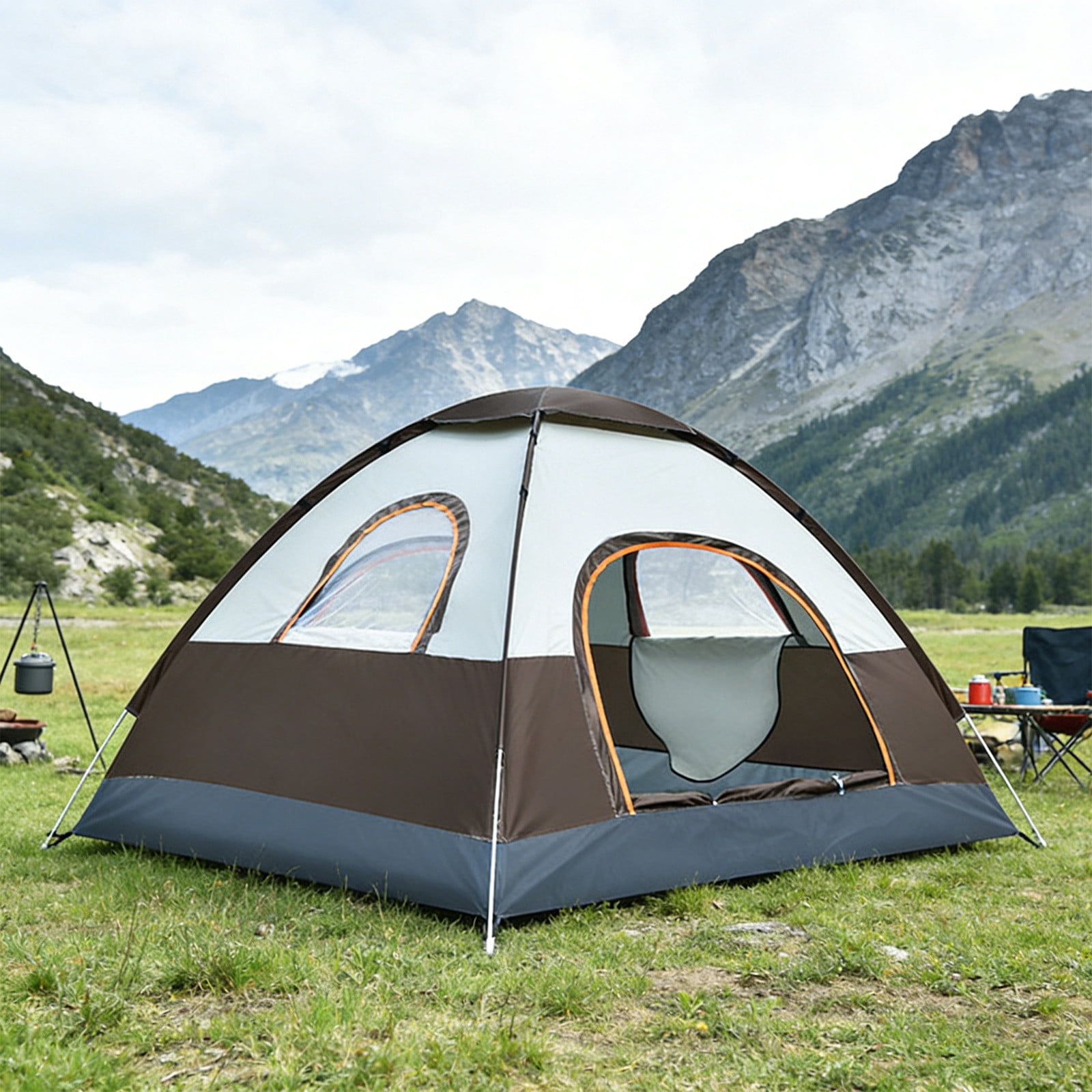 3-4 Person Automatic Pop Up Tent, Waterproof Camping Tent with Instant Setup, Spacious & Lightweight Build for Camping, Hiking, Beach Trips, Picnics, Backpacking and Outdoor Gatherings