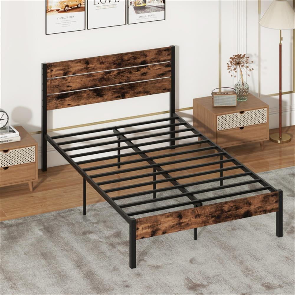 Topcobe Full/King/Queen/Twin Size Bed Frame with High Headboard and Mute Bar, Platform Bed Frame, Indoor Furniture for Bedroom-Full Size