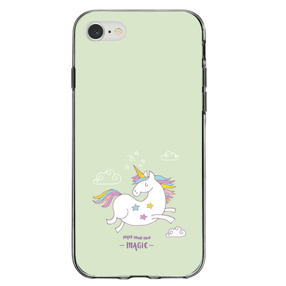 DistinctInk Clear Shockproof Hybrid Case for iPhone 7 8 SE (2020 Model) 4.7" Screen TPU Bumper Acrylic Back Tempered Glass Screen Protector - Unicorn - Make Your Own Magic