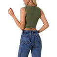thumbnail image 3 of INSPIRE CHIC Women's Denim Button up Scoop Neck Sleeveless Coppped Vest Jacket M Army Green, 3 of 6