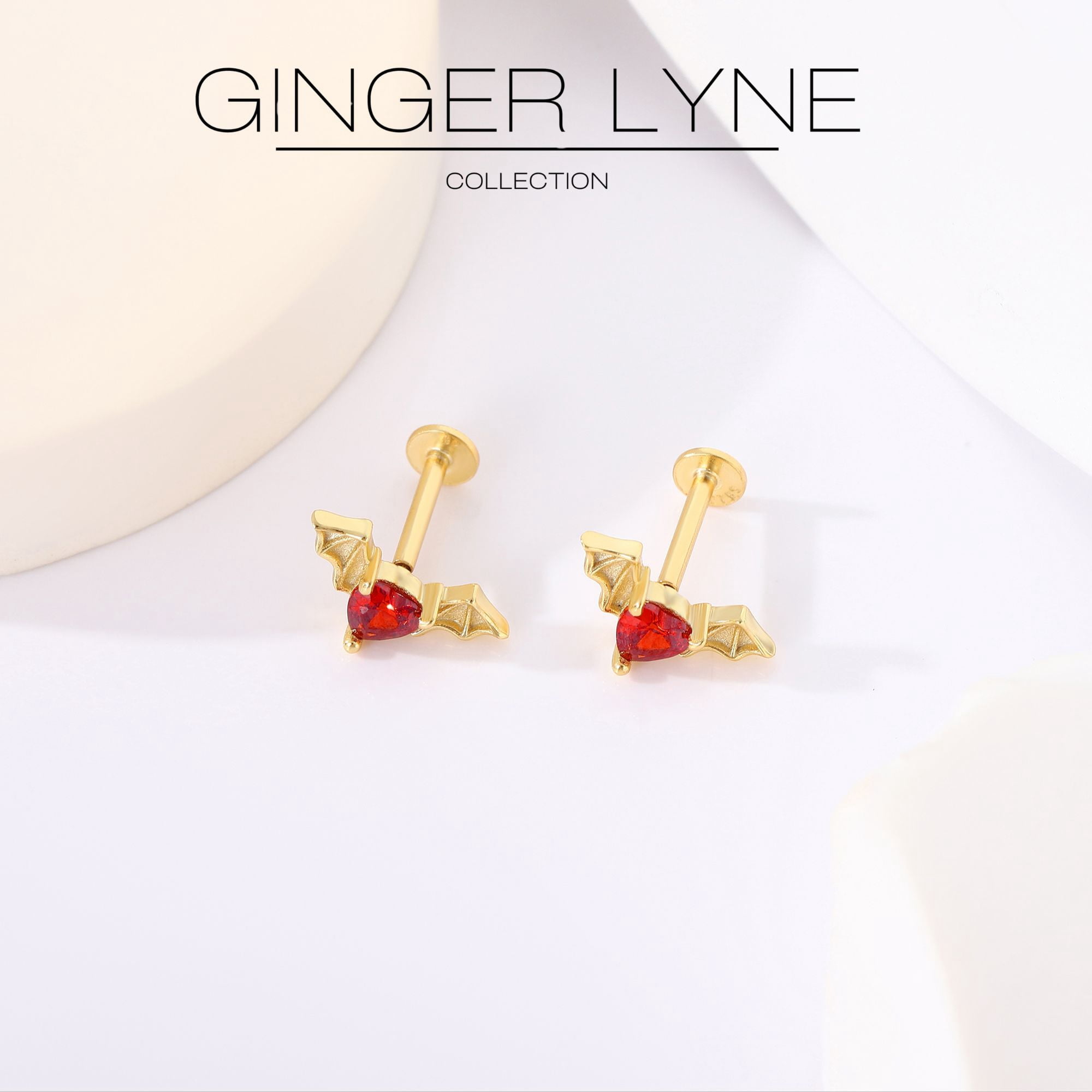 Flying Bat Flat Back Earrings for Women Sterling Silver 16g Cartilage Helix Lobe Body Piercing Stud Ginger Lyne