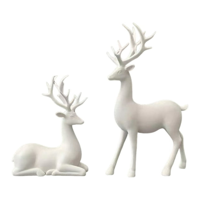 Matsuzay Juego de 2 adornos navideños multifuncionales de ciervo, pulidos a mano, se decoloran fácilmente, para sala de estar, dormitorio, Kits de decoración para fiestas BLANCO