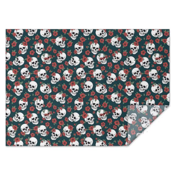 Green Skull Rose Pattern Rectangle Tablecloth 60"x84",Waterproof Polyester Rectangle Table Cloth, Wipeable Spillproof Polyester Tablecloth for Dining, Camping, Indoor and Outdoor