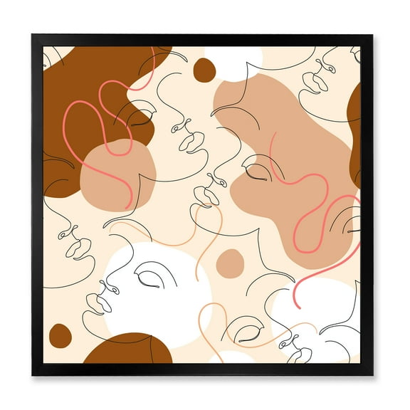 Designart 'One Line Drawing Of Beautiful Girl' Modern Framed Art Print