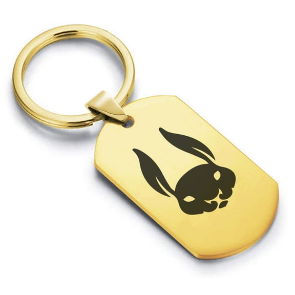 Stainless Steel Year of the Rabbit Zodiac Dog Tag Keychain Circle Ring