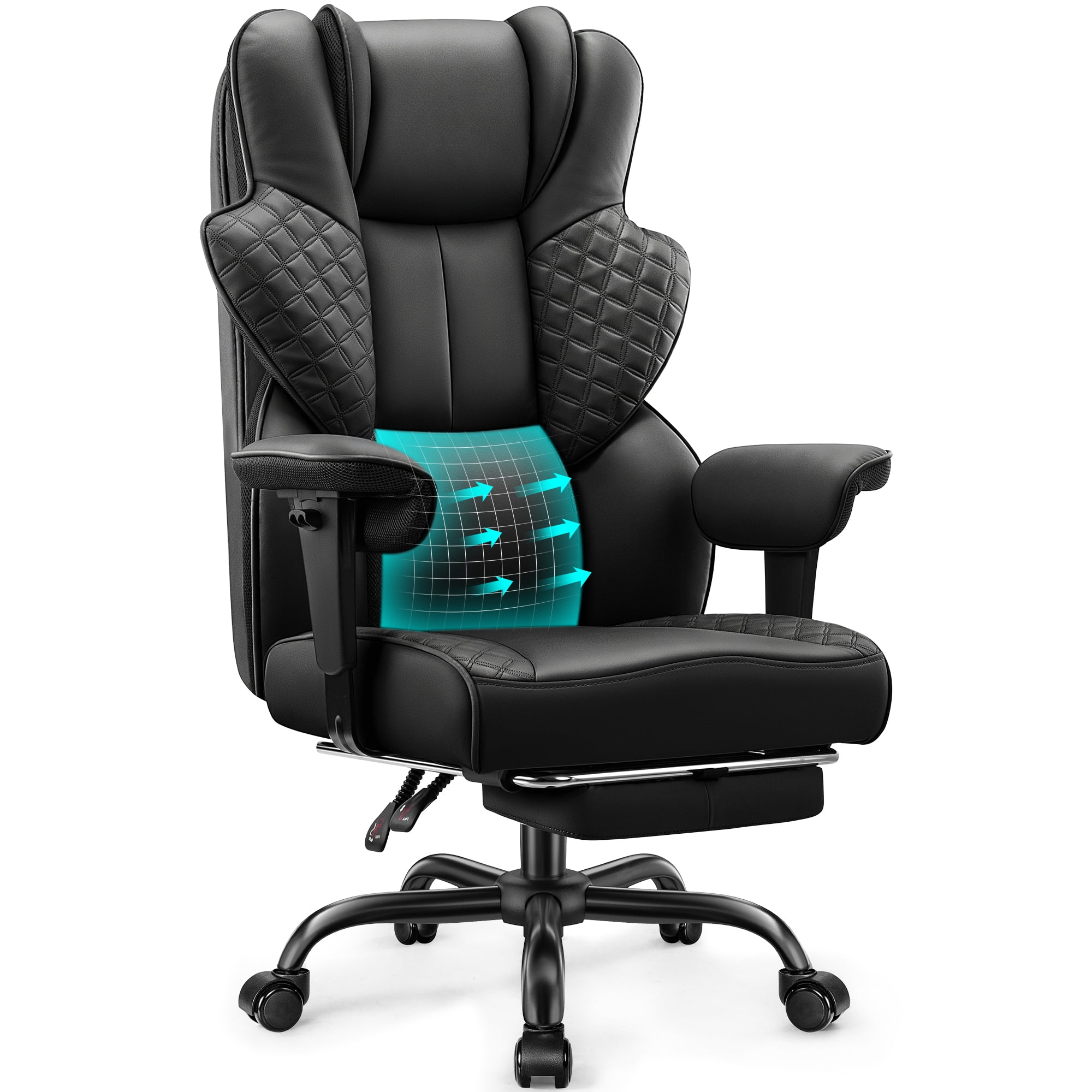 FelixKing Big and Tall Office Chair 500lbs Ergonomic Desk Chair with Footrest, 4D Lumbar Support Gaming Chair, Scratch-Resistant Black Leather Reclining Swivel Computer Chair for Home Office