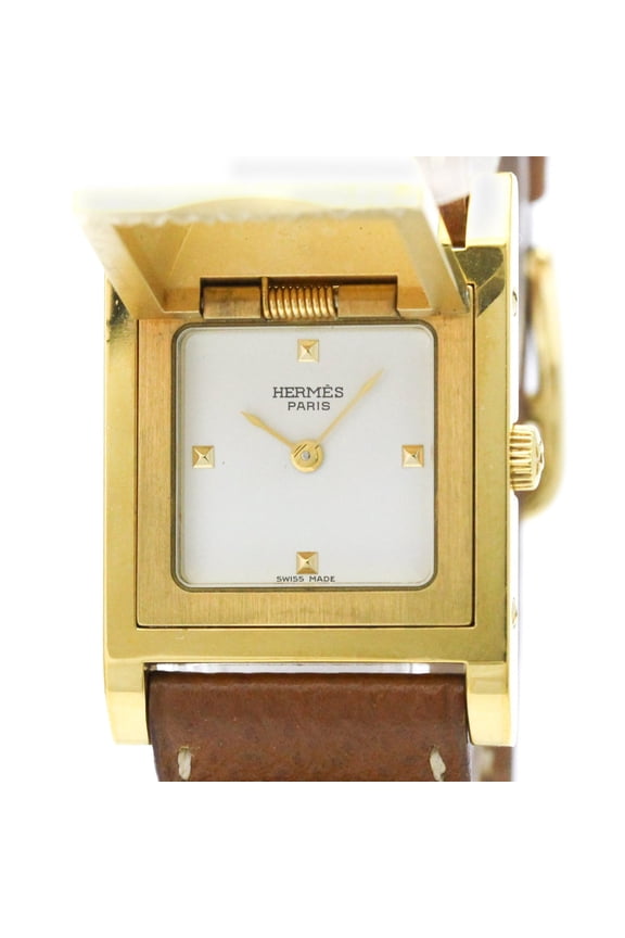 Pre-Owned HERMES Medor Gold Plated Leather Quartz Ladies Watch
