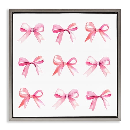 Stupell Industries Pink Bow Pattern Beauty & Fashion Painting Gray Floater Framed Art Print Wall Art  18 x 18
