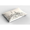 thumbnail image 2 of Poland Pillow Sham Set of 2, Vintage Warsaw City Poland Historic Castle Center Old Buildings Illustration, Quality Microfiber Bedding Item for All Seasons, 26" x 20", Ivory and Black, by Ambesonne, 2 of 3