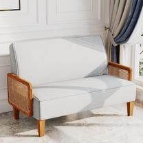 WENTMENT Loveseat Sofa Small Couch for Living Room Love Seat with Natural Rattan Armrest and Solid Wooden Legs Sofa for Small Space, Bedroom, Apartment(Grey)