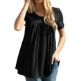 thumbnail image 3 of Mengpipi Blouses for Women Casual Crew Neck Short Sleeve Tunic Tops, Black-L(US 12-14), 3 of 8