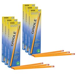 Dixon Ticonderoga 2 Oriole Pre-Sharpened Pencils - Set Of 24, Non-Toxic With Pink Eraser