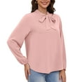 thumbnail image 4 of Asklazy Womens Dressy Chiffon Blouse Business Work Casual Tie Neck Shirt Tops,US Size,L,Pink, 4 of 13