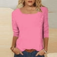 thumbnail image 7 of Women Plus Size Tunic Blouse Square Neck 3/4 Sleeve Solid Color Pullover Casual Loose Fashion Basic Tees (XL, Pink), 7 of 7