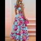 thumbnail image 5 of Conjunto de 2 Piezas para Mujer: Top Corto con Tirantes Finos y Falda Larga con Volantes y Cintura Fruncida Flores Rosas L, 5 of 6