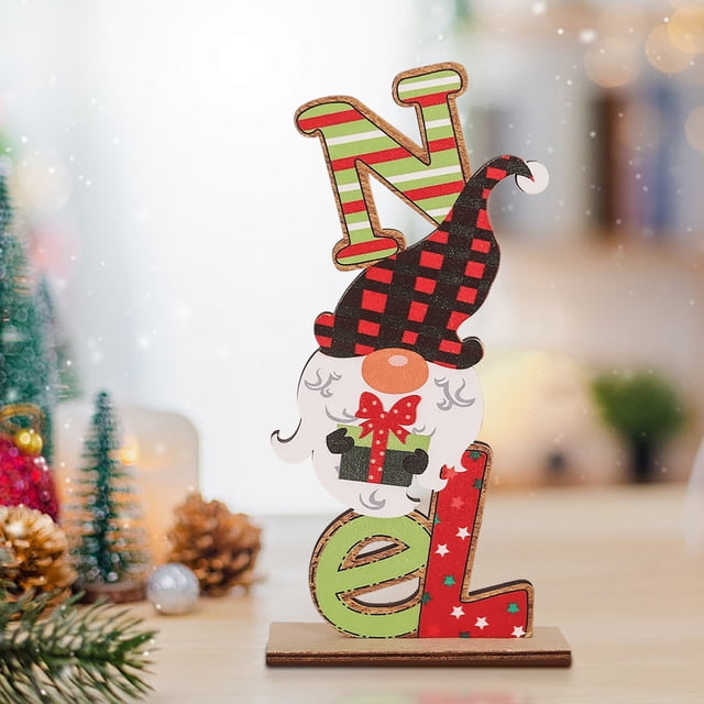 Xihbxyly Adornos de Madera Coloridos de Papá Noel, Figuras de Muñeco de Nieve y Gnomos, Decoración Navideña para El Hogar, Decoración de Mesa Divertida, Alegría Navideña, Regalo Familiar, Requiere Em