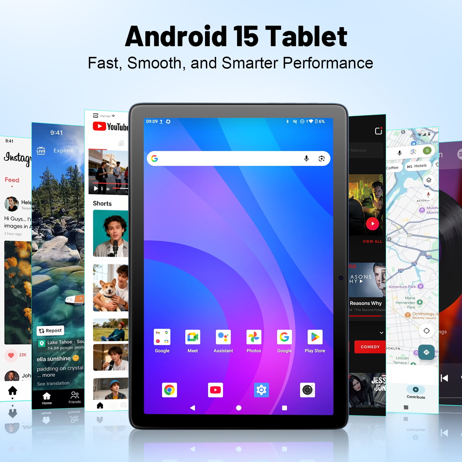 Tablet 10.1 Inch Android 15, 128GB ROM 16GB RAM 1TB Expand 1280x800 HD IPS Touch Screen Android Tablet 8000mAh 5G WiFi, Tablet with Keyboard, Case, Stylus, Dual Speakers, Blue