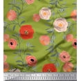 thumbnail image 1 of Soimoi Green polyester Crepe Fabric Leaves & Ranunculus Floral Fabric Prints By Yard 42 Inch Wide, 1 of 3