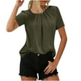 thumbnail image 4 of Tops for Women Crewneck Solid Color Pleated Puff Sleeve T-shirt Ladies Beach Blouse Tunic Tops Women's Summer Clothes, 4 of 6