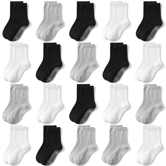 20 Pairs Baby &Toddler Socks Boys Girls Grips Non Slips Kid Gripper Toddlers Crew Socks for 0-7 Years