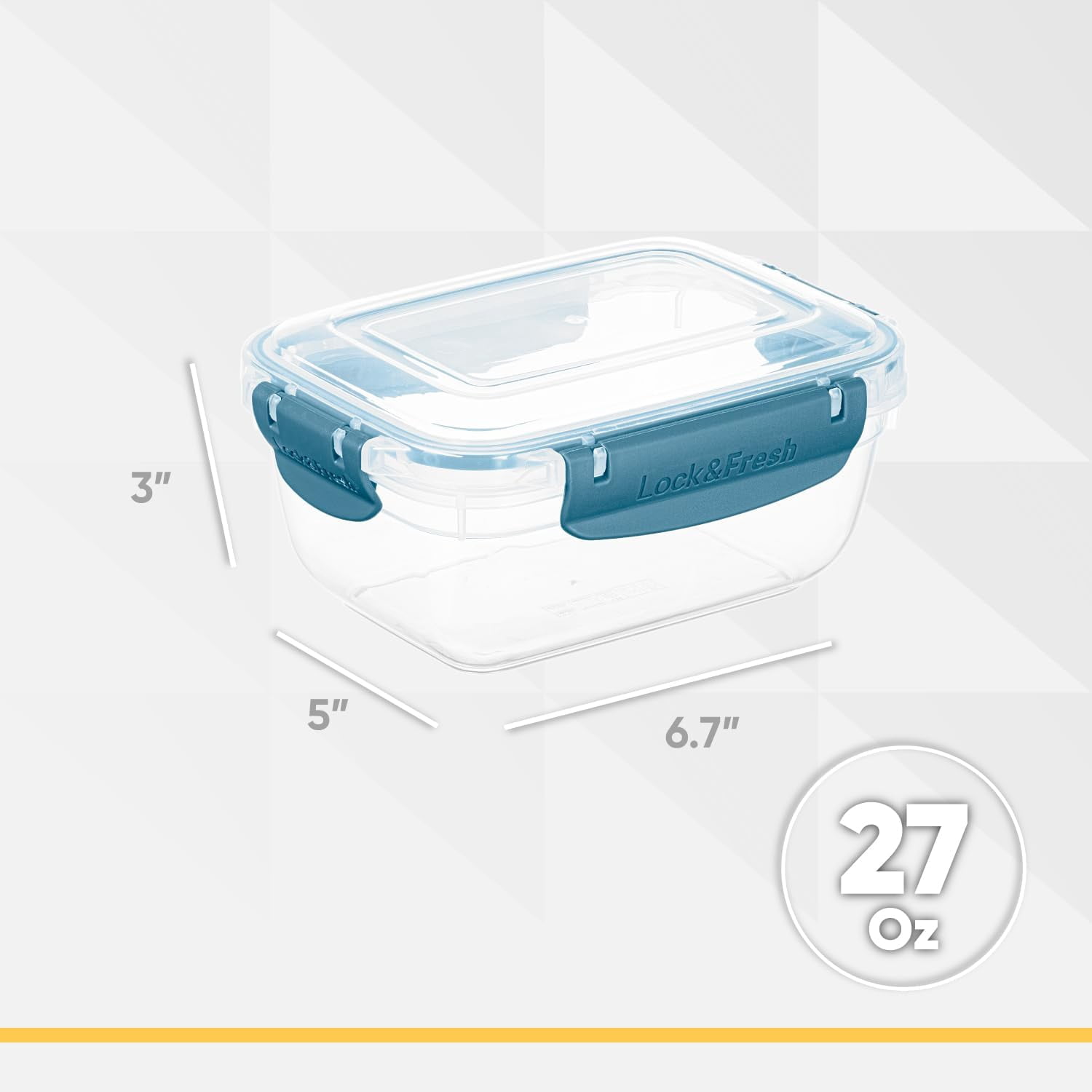 Superio Lock and Fresh Airtight Food Storage Containers with Lids for Kitchen Pantry Organization, BPA Free, Meal Prep Plastic Containers, 27 oz. Rectangular Sealed Container, Blue, 6 pack