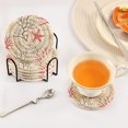 thumbnail image 3 of Yayeee 6 PCS Drink Coasters with Holder Set Woven Absorbent Round Tabletop Hot Pad, Light Starfish, 3 of 7