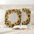 thumbnail image 3 of Yellow Sunflower Pillow Covers 2 Pack Spring Flower Floral Green Leaf Line Plaid Pillowcase Waterproof Outdoor Throw Pillow Cover for Patio Garden Square Cushion 24”x24”, 3 of 9