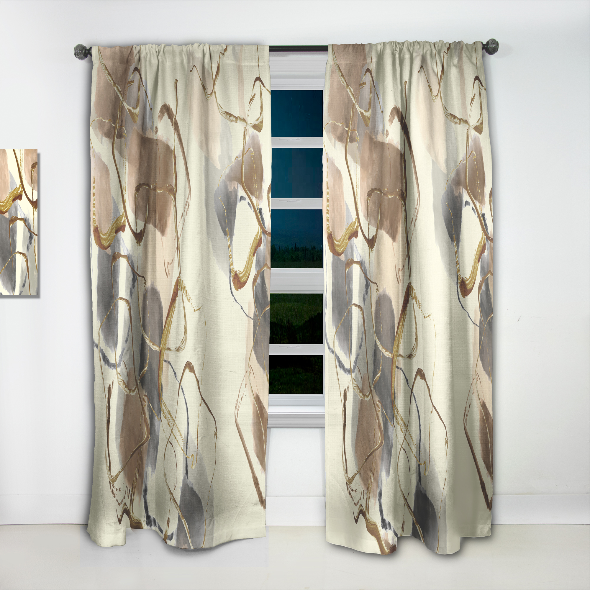 Designart 'Abstract Gold Glam Squares V' Glam Curtain Panel