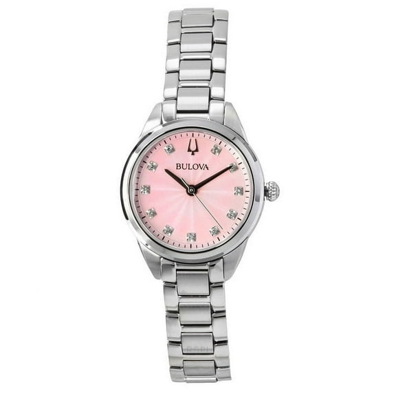 Bulova Sutton Stainless Steel Diamond Accents Pink Dial Quartz 96P249 Women's Watch