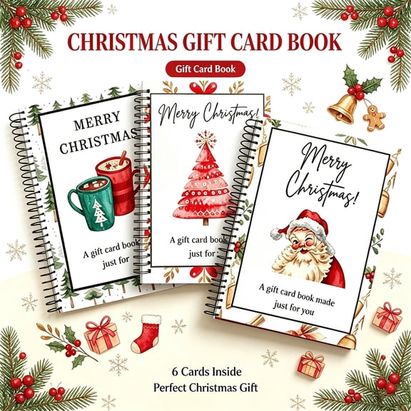 3PCS Christmas Gift Card Book, Spiral-Bound Merry Christmas Gift Card Booklet, DIY Holiday Gift Card Holder for Students, Family, Friends & Coworkers