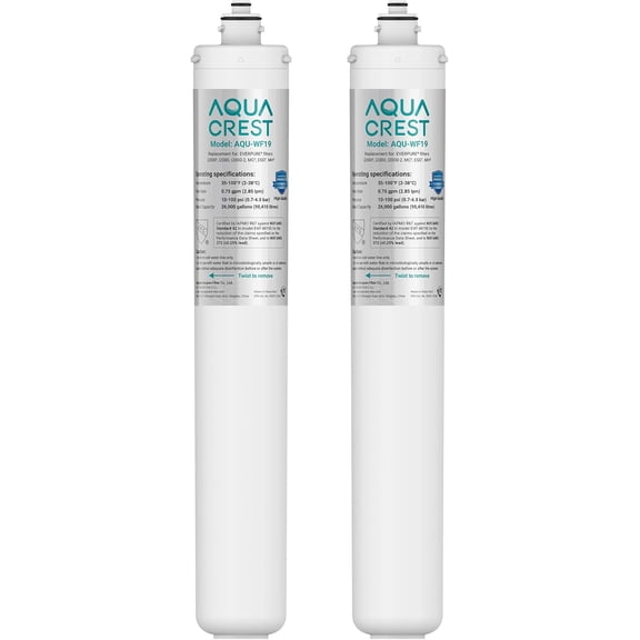AQUA CREST I2000 2 Under Sink Water Filter, 26K Gallons, Replacement Cartridge for Everpure i2000, MC2, ESO7, MH2, EV9612-22, EV9612-56, EV9607-25, EV9613-21, NSF/ANSI 42 Certified Buy one Get one