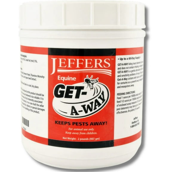 Jeffers Equine Get-A-Way Feed Additive Powder – Natural Garlic & Thiamine Supplement for Horses, Supports Comfort and Well-Being - 2lb