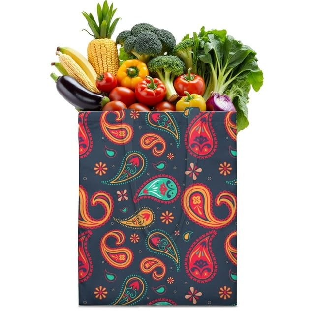 Indian Paisley Boho Design Reusable Shopping Tote - Durable Washable Eco-Friendly Bag