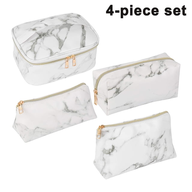 Organizador de joyas/ropa Bolsas de cosméticos de 4 piezas, bolsas de cosméticos portátiles de viaje, bolsas de cosméticos modernas con apariencia de mármol, cuero PU a prueba de agua Zhivalor 2035568-1
