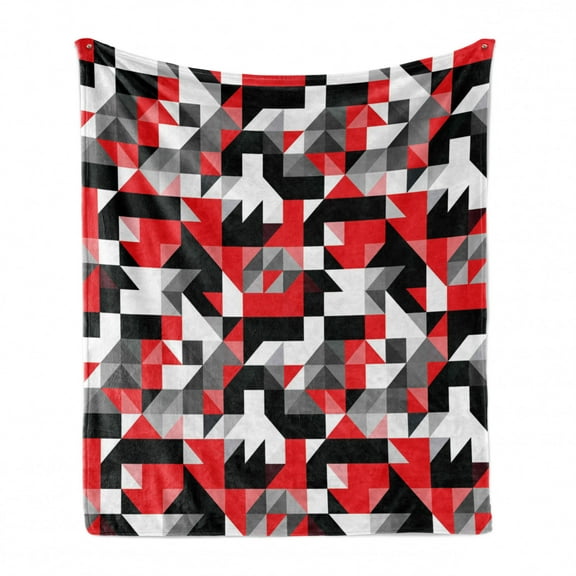 Abstract Soft Flannel Fleece Throw Blanket, Abstract Geometric Half Triangles Squares Maze Inspired Image, Cozy Plush for Indoor and Outdoor Use, 50" x 60", Charcoal Grey White, by Ambesonne