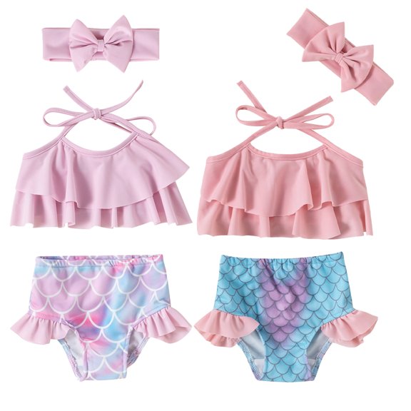 KYAIGUO Toddler Infant Baby Girls Swimsuit Bikini Three Pieces Sleeveless Summer Beach Outfits Set Fish Scales Bathing Suit