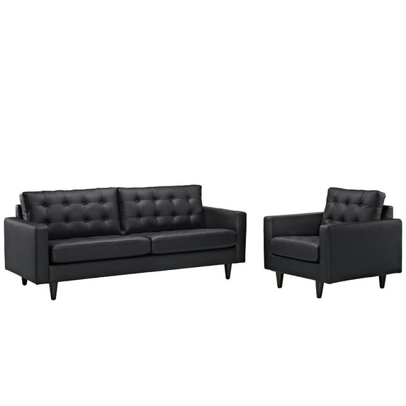 Modern Contemporary Living Room Sofa and Armchair Set of Two Black