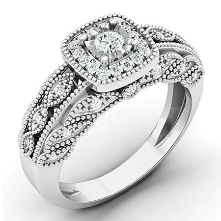 Dazzlingrock Collection 0.30 Carat (ctw) 10K Round White Diamond Ladies Bridal Engagement Ring 1/3 CT, White Gold, Size 6