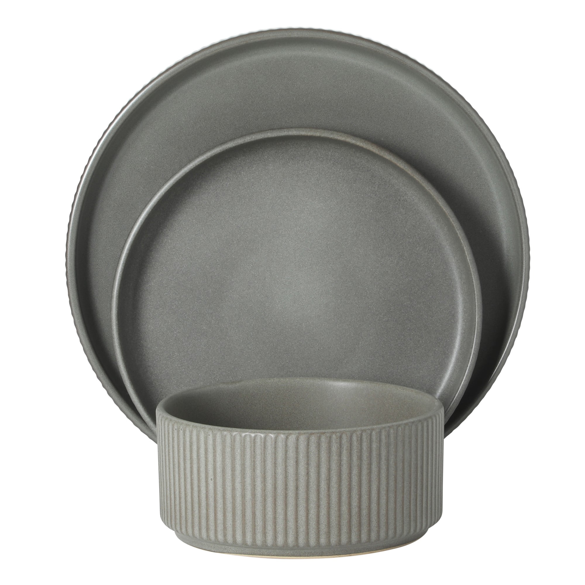 Gibson Elite Townscape Plates and Bowls 12 Piece Dinnerware Set - Grey
