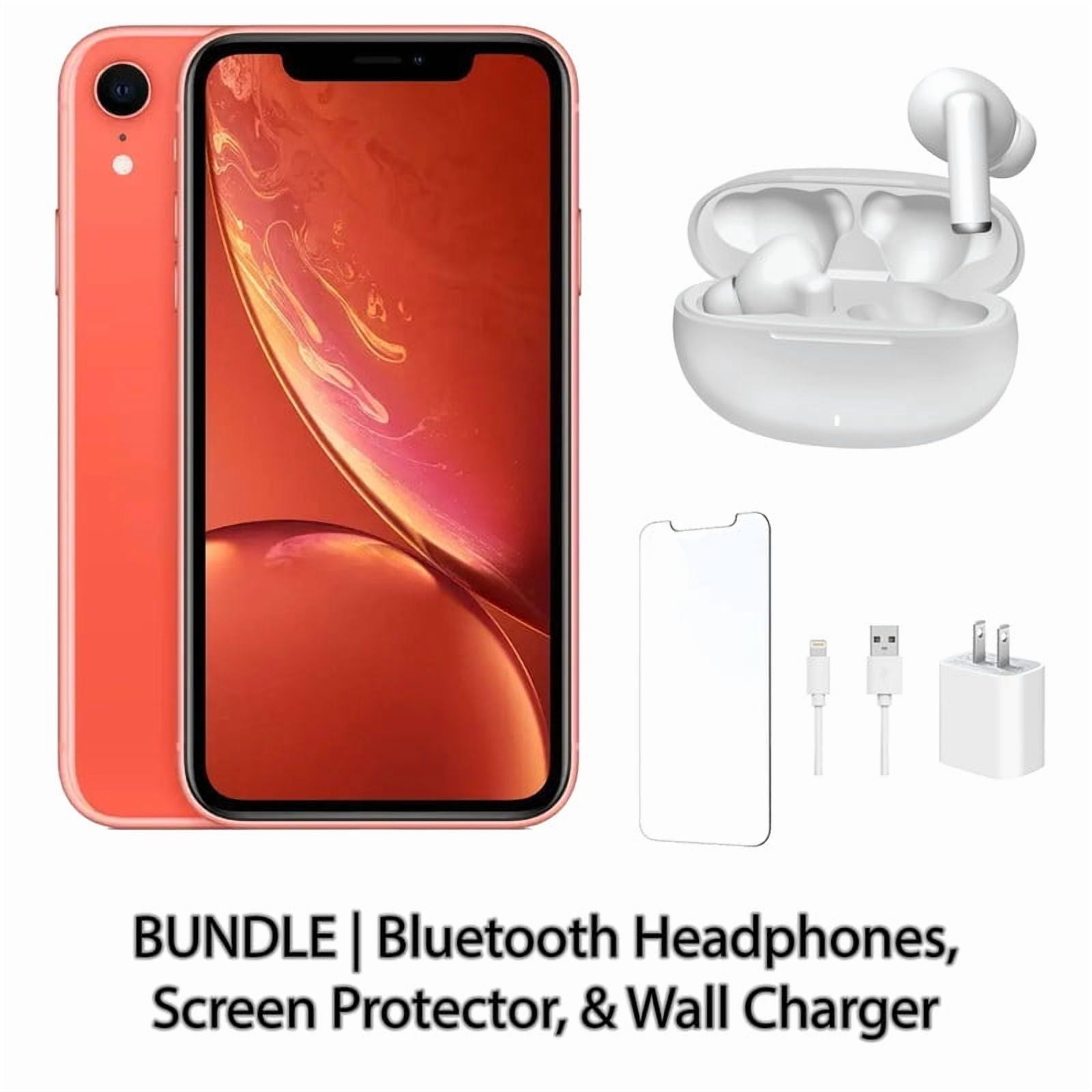 Apple iPhone XR 128GB Coral, Fully Unlocked, Refurbished, Bundle