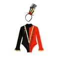 thumbnail image 3 of TiaoBug Kids Girls Circus Ringmaster Costume Long Sleeve Sequins Leotard with Headwear Set Red 10, 3 of 7