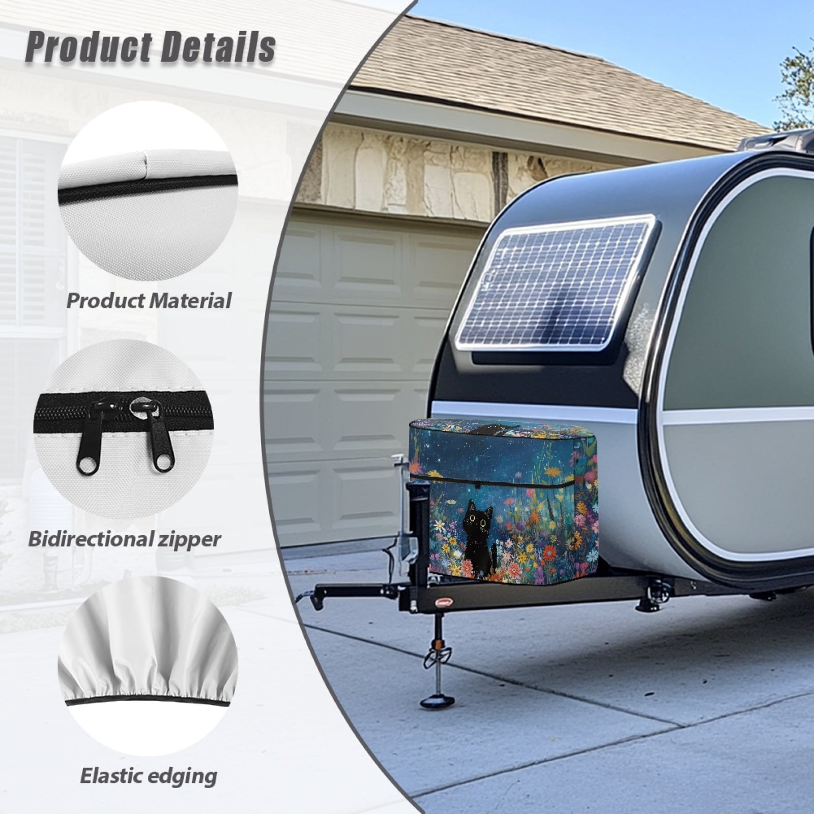 Yuyamidu Cute Black Cat RV Propane Tank Cover Colorful Flowers Double 20 lb Propane Tank Cover for Camper Trailer, Waterproof Trailer Travel Accessories
