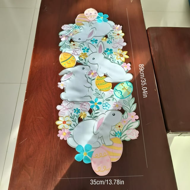 Décorations de Pâques pour la Table à Manger de Pâques avec Œufs de Lapin Brodés, Nappe et Décoration de Pâques Adaptée aux Fêtes