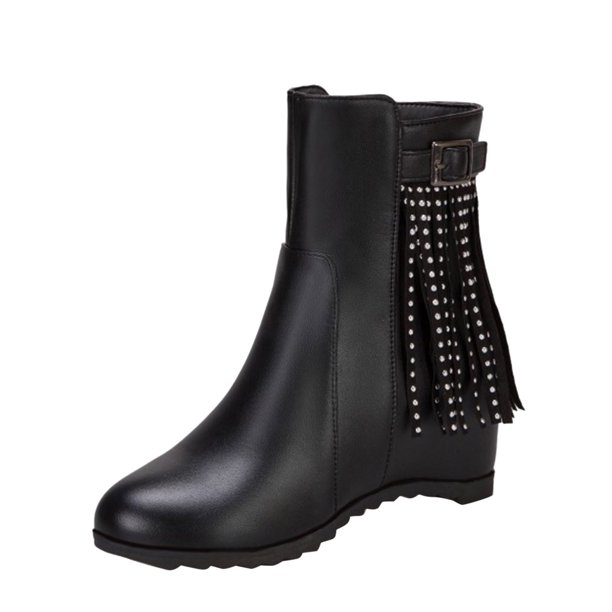 NECHOLOGY Botas Mujer Adulto Femenino Zapatos Botines mujer Botas de realce interior con cremallera lateral y hebilla de cinturón con borlas de cuero de color sólido para mujer (Black, 9)