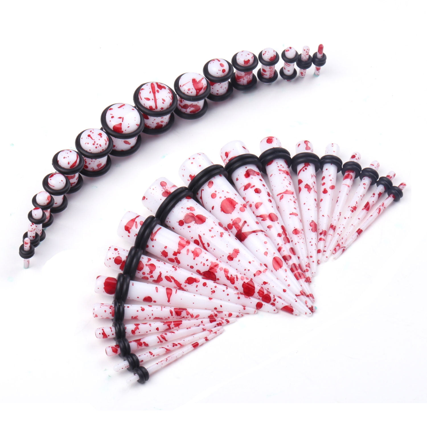 V057 Red Marble Ear Stretchers Tapers Expanders 14 12 10 8 6 4 2 0 00G Gauge Kit 