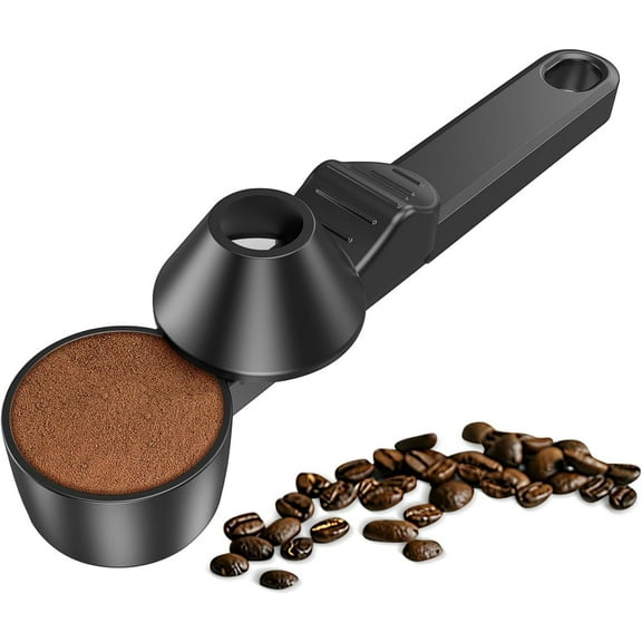Rongsi Coffee Scoop & Funnel for Reusable K Cup Refillable Coffee Pods, Coffee Measuring Spoon 2 Tablespoon Capacity, Scoop with Funnel for Ground Coffee, Tea (Black, 1 Pack)